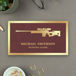 Brown Leather Gold Sniper Rifle Gun Shop Gunsmith Business Card
