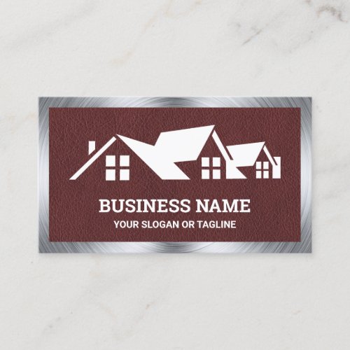 Brown Leather House Roofing Construction Roofer Business Card
