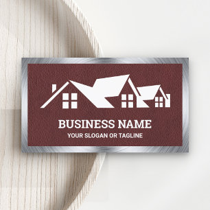 Brown Leather House Roofing Construction Roofer Business Card