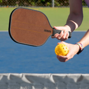 Brown Leather Image Custom Text Pickleball Paddle