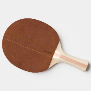 Brown Leather Image Custom Text Ping Pong Paddle