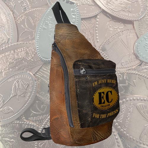 Brown Leather Imitation Elongated Coins Collector Sling Bag