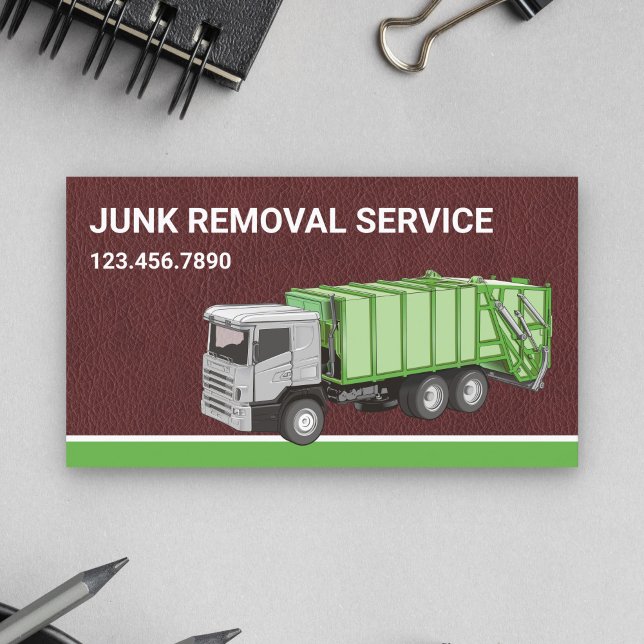 Brown Leather Junk Removal Service Garbage Truck Business Card (Creator Uploaded)