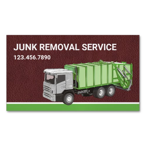 Brown Leather Junk Removal Service Garbage Truck Business Card Magnet