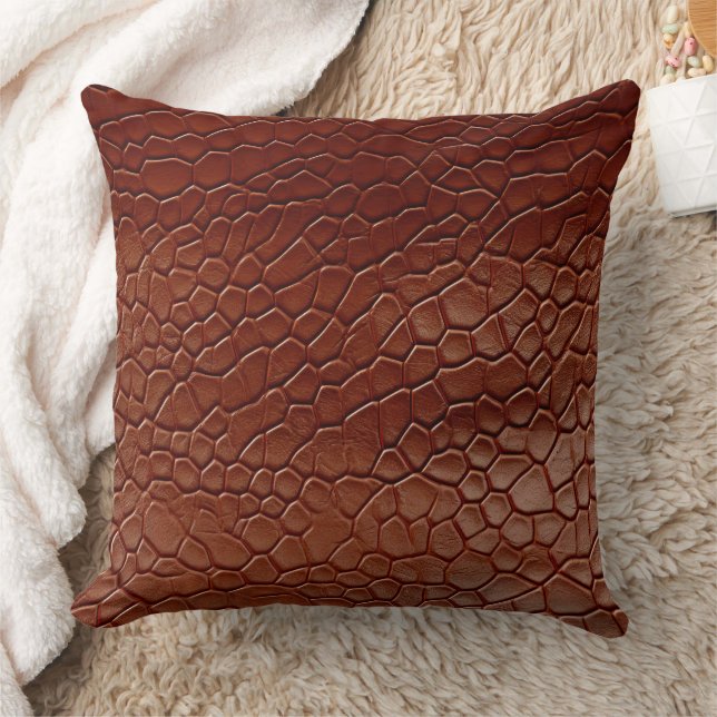 Brown Leather Look Animal Print Throw Pillow (Blanket)