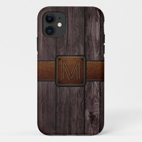 Brown Leather Look Dark Wood iPhone 11 Case