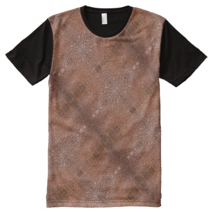 Brown Leather Look Decorative Pattern Elegant All-Over-Print Shirt