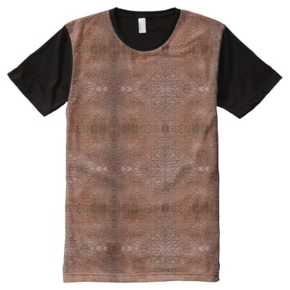 Brown Leather Look Decorative Pattern Elegant All-Over-Print Shirt