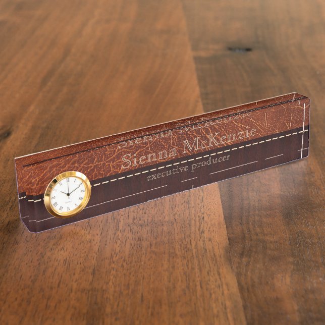 Brown leather look desk name plate (Side)