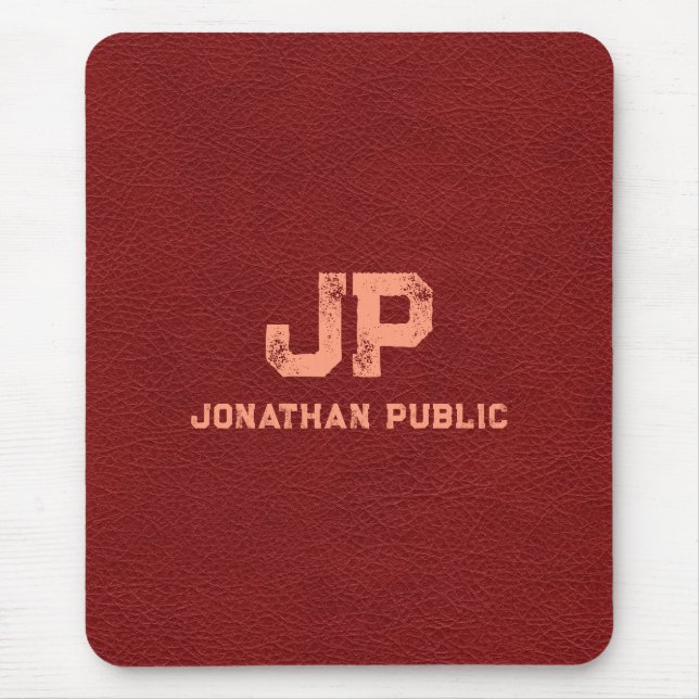 Brown Leather Look Distressed Monogram Vertical Mouse Pad (Front)