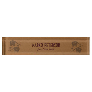 Brown Leather Look Elephant Illustration Desk Name Plate