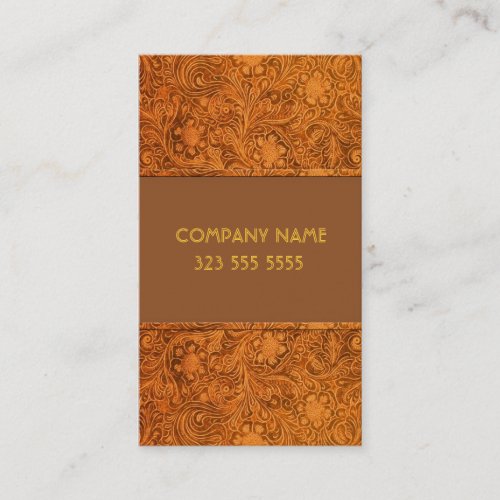 Brown Leather Look Embossed Flowers-Template Business Card