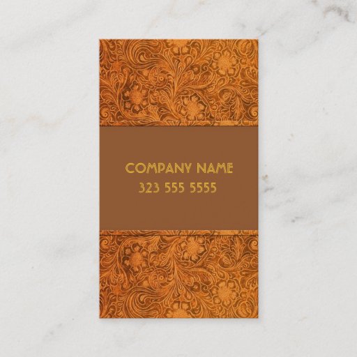 Customizable Brown Leather Look Embossed Flowers-Template Business Card