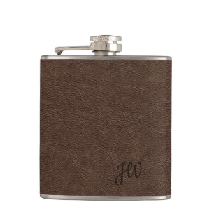 Brown Leather Look Monogram Flask