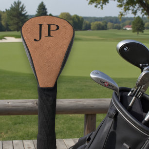 Brown Leather Look Monogram Golf Gift Head Cover