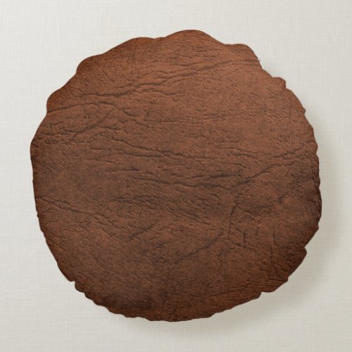 Brown Leather Look Round Pillow