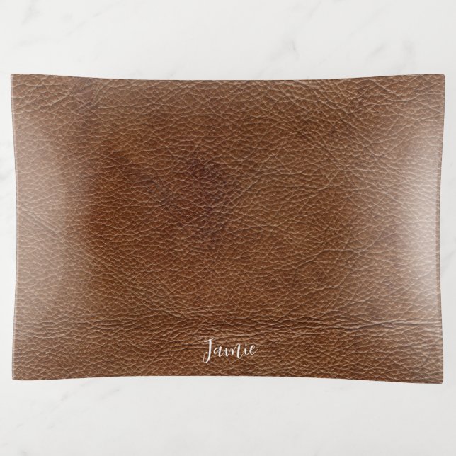 Brown Leather Look  Trinket Tray (Front)