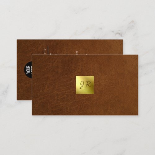 brown leather luxury branding gold foil business card