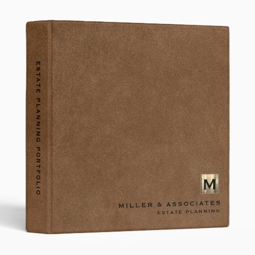 Brown Leather Luxury Gold Initial Logo 3 Ring Binder