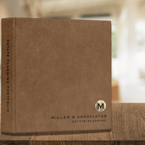 Brown Leather Luxury Gold Initial Logo 3 Ring Binder