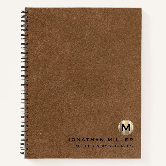 Brown Leather Luxury Gold Initial Logo Notebook (Front)