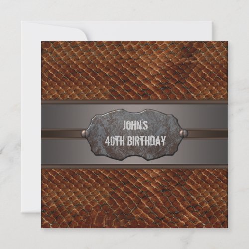 Brown Leather Mans 40th Birthday Party Invite