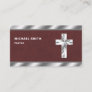 Brown Leather Metallic Jesus Christ Cross Pastor Business Card