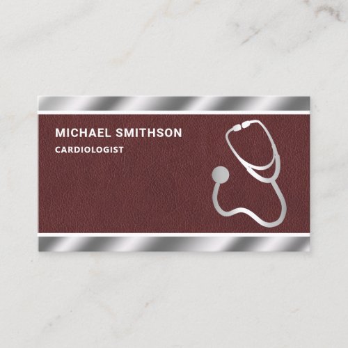 Brown Leather Metallic Steel Stethoscope Doctor Business Card