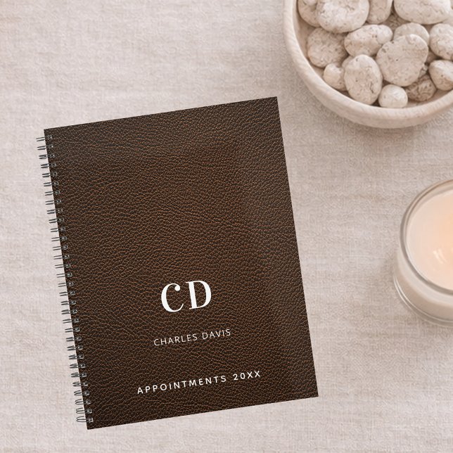 Brown leather monogram initials 2026 planner (Creator Uploaded)