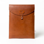 Brown Leather Monogrammed 13&quot; Laptop Sleeve at Zazzle