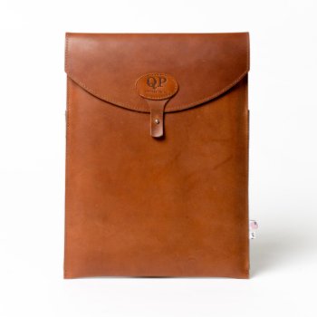 Brown Leather Monogrammed 13" Laptop Sleeve by qpcollections at Zazzle