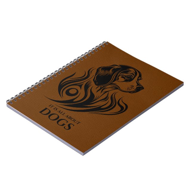 Brown leather Ornamental Beagle Head Illustration Notebook (Left Side)