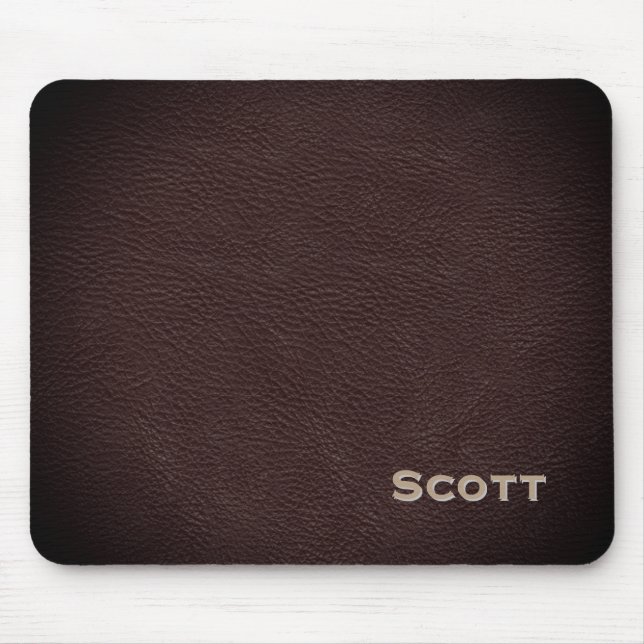 Brown Leather Pattern Executive Custom Monogram Mouse Pad (Front)