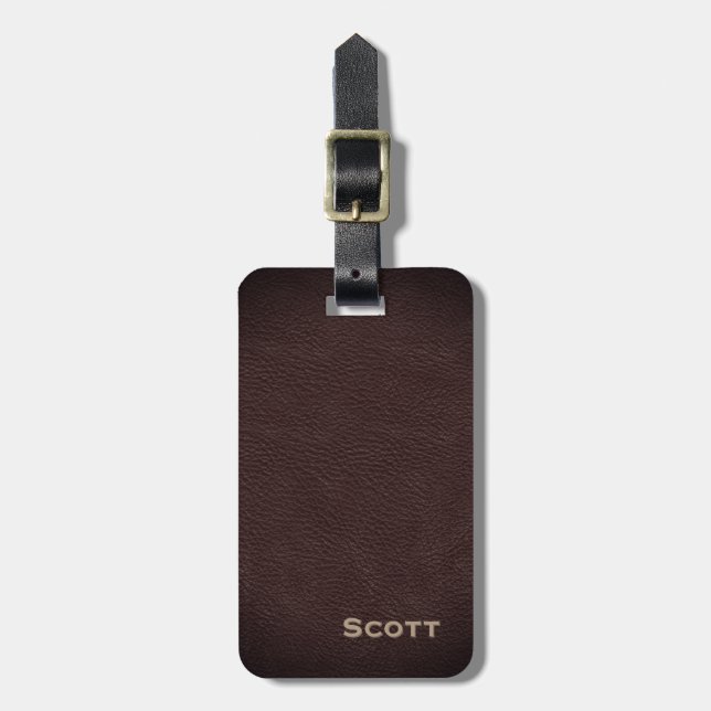 Brown Leather Pattern Executive Modern Monogram Luggage Tag (Front Vertical)