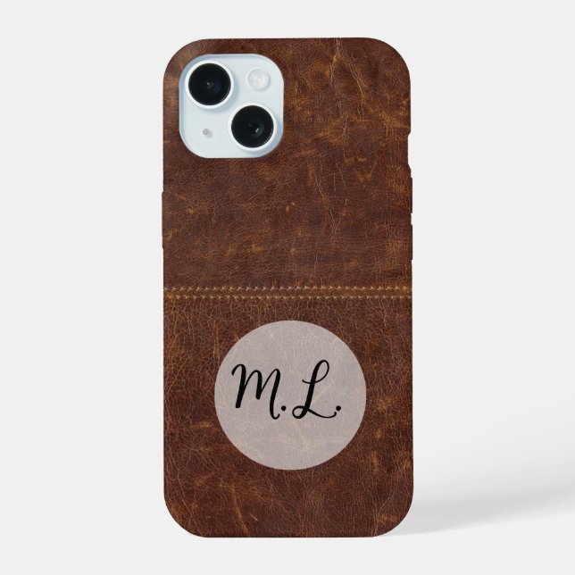 Brown Leather Phone Case with Central Stitching (Back)
