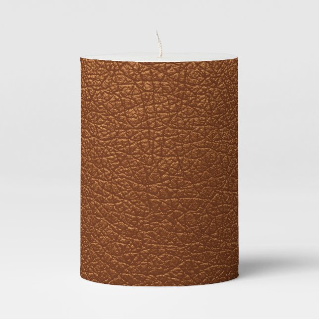 Brown Leather Pillar Candle (Front)