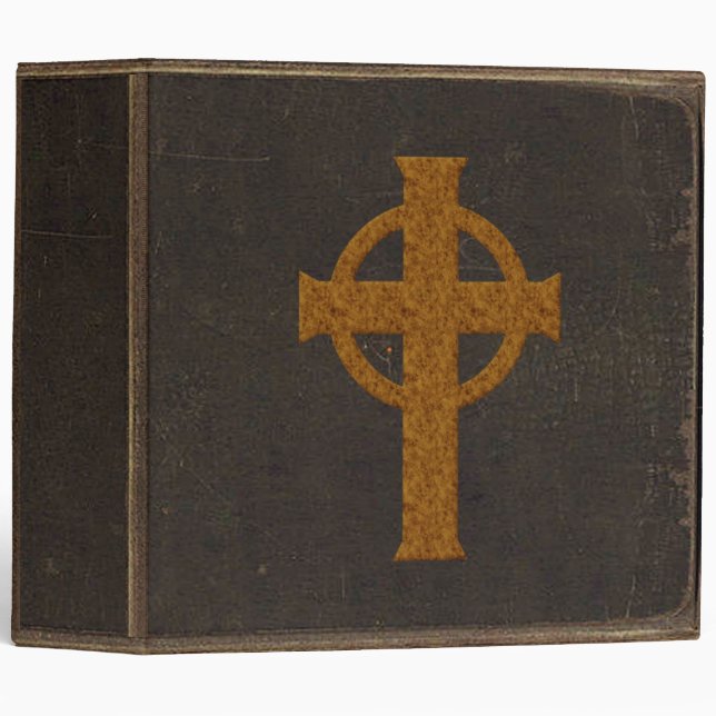 Brown Leather Print Cross 3 Ring Binder (Front/Spine)
