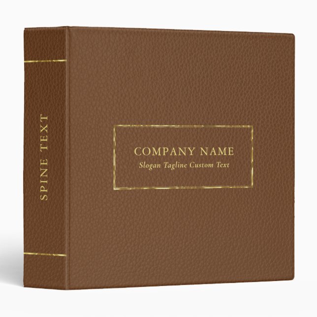 Brown Leather Print Gold Frame Corporate Design  3 Ring Binder (Front/Spine)
