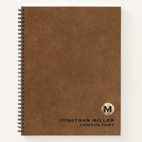 Brown Leather Print Monogram Gold Initial Notebook