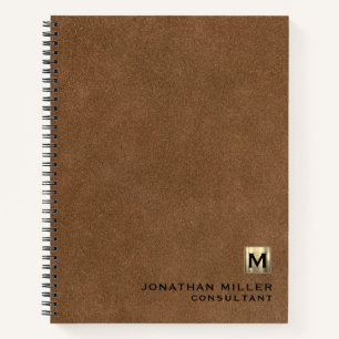 Brown Leather Print Monogram Notebook