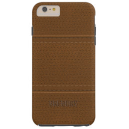 Brown Leather Print Stitches Accents Tough iPhone 6 Plus Case