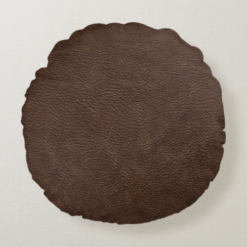 Brown Leather Print Texture Pattern Round Pillow