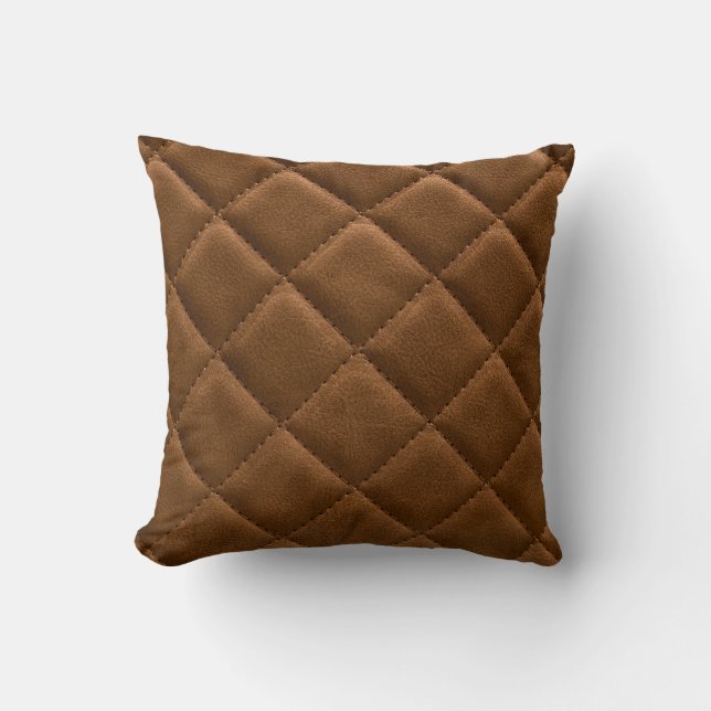 Brown leather, rhombus pattern drawing throw pillow (Front)