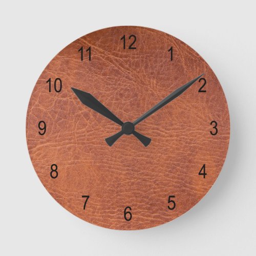 Brown leather round clock