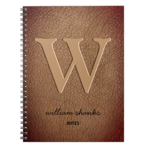 Brown leather Rustic monogram black script name Notebook