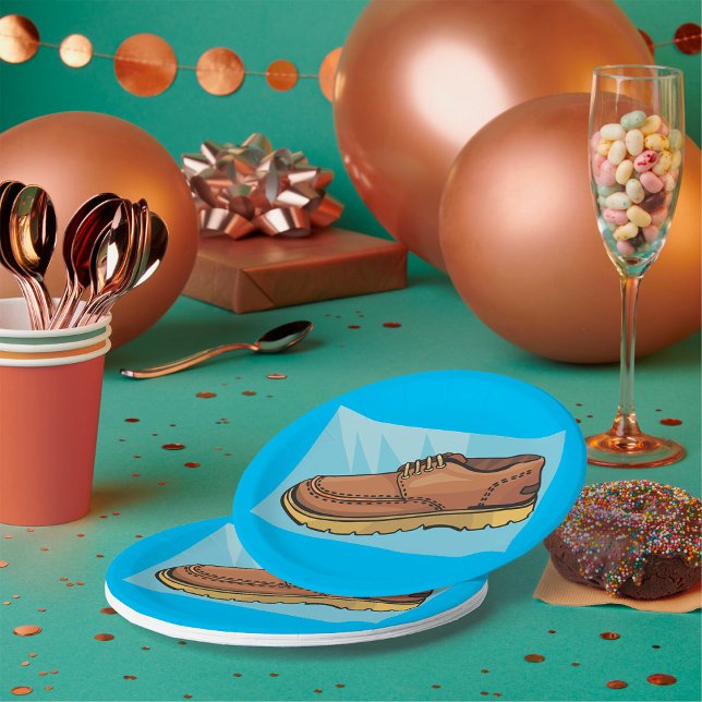 Brown Leather Shoe Retro Work Boot Paper Plates (Creator Uploaded)