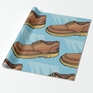 Brown Leather Shoe Retro Work Boot Wrapping Paper