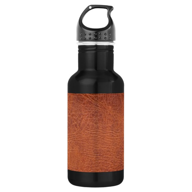 Brown leather stainless steel water bottle (Front)