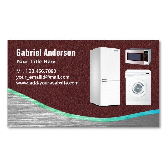 Brown Leather Steel Home Appliances Repair Business Card Magnet (Front)