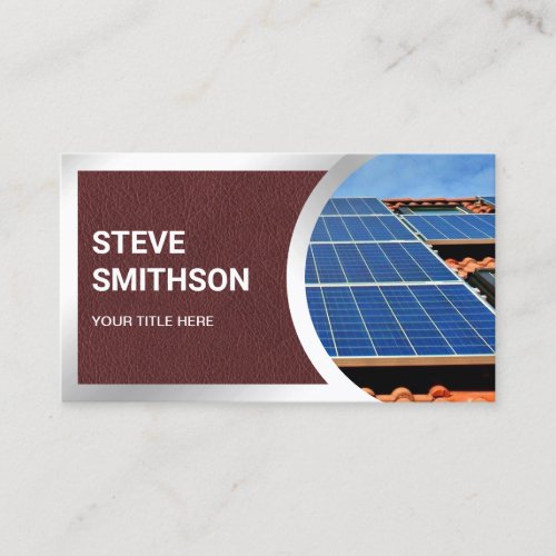 Brown Leather Steel Rooftop Solar Panels Business Card